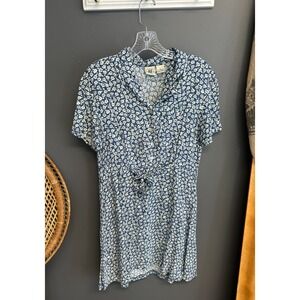 Vintage American Eagle Womens Size 10 Blue Floral Dress Y2K Button Sundress